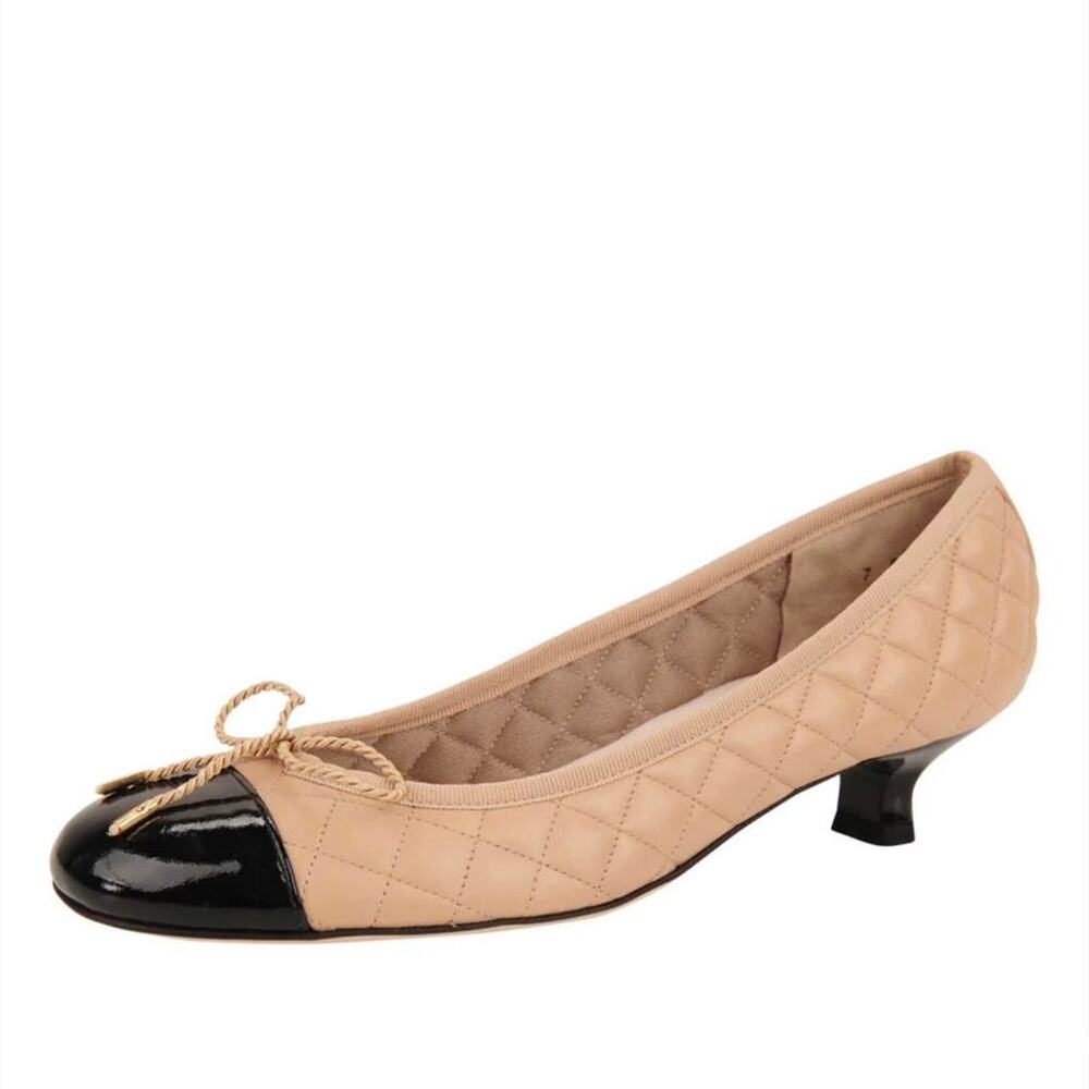 Kitten Heel Paul Mayer Attitudes Quilted Leather Cap Toe Ballet Flats Sz 6.5 B
